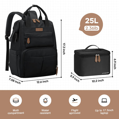 Maelstrom Travel Backpack for Women Men,Laptop Backpack Fits 15.6-17.3 Inch Laptop, Nurse/Work Bag with Insulated Lunch Box (Black)