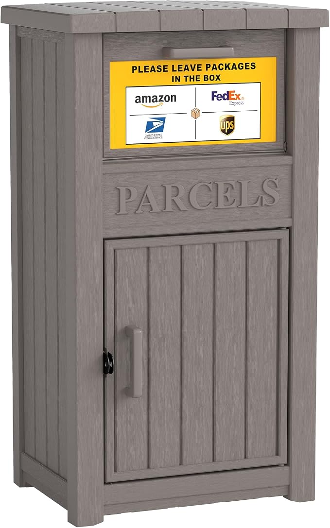 Package Delivery Box for Outside with Sign, Large Lockable & Weatherproof Anti-Theft Parcel Drop Box for Porch, Curbside, House Storage, Gray(60 Gallon with Sign)
