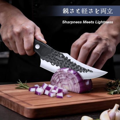 SANMEIHO 8 PCS Butcher Knife Set, Japanese Kitchen Knife Set, Hand Forged Chef Knife Set with Leather Roll Bag, Sharp Meat Cleaver Knife for Kitchen & Hunting & Camping & BBQ, Best Gift for Men