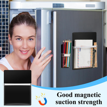 Henoyso 10 Packs Black Magnetic File Holders, Self-adhesive Magnetic File Holder for Recipe, Notes, Tools - Strong Magnet Backing for Fridge, Whiteboards, and Metal Surfaces ( 9.5 x 12 In, 2.4 x 6 In)