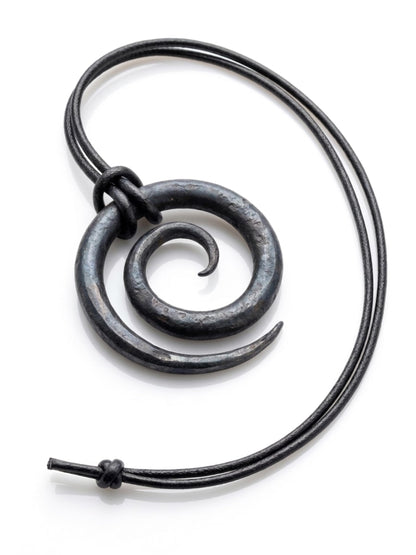THEREALREYAZ Hand Forged Wrought Iron Celtic Spiral Necklace with Pure Leather Rope | Handmade Rustic Iron Pendant | Adjustable Cord | Unique Artisan Jewelry Gift for Men & Women