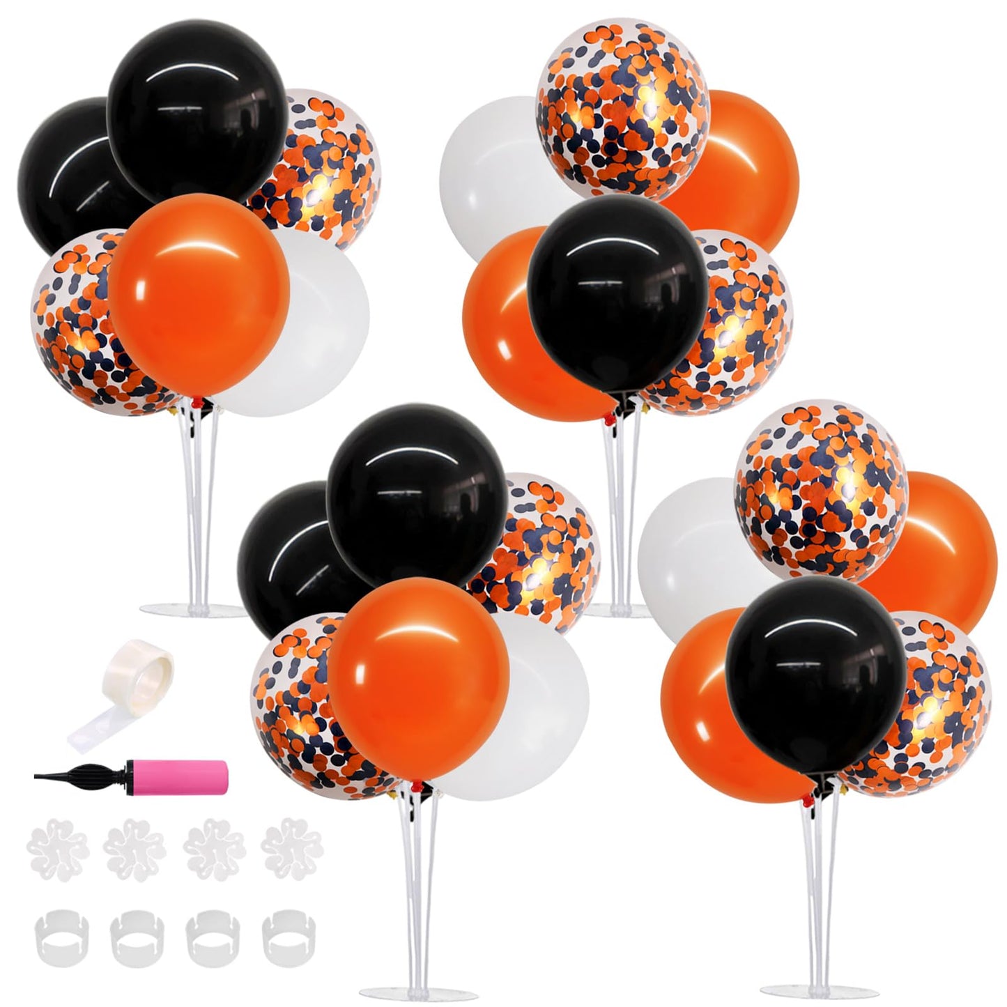 TONIFUL 4 Set Halloween Balloons Black Orange Confetti White Balloon Stand Centerpiece Table Decorations for Halloween,Celebration Party Bar,Anniversary,Graduation Decoration 2026