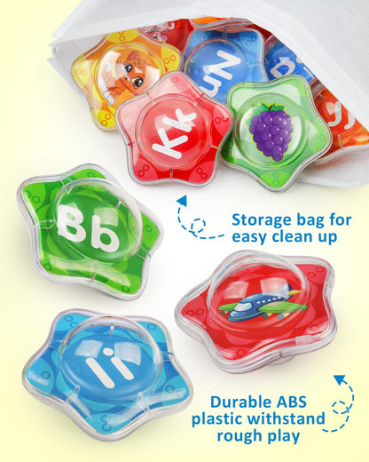 Coogam Starfish Floating Bath Toys, 26pcs Bathtub Alphabet Letters Set, Montessori Educational Water Pool Toy Learning Activities Shower Toy Gift for Preschool Years Old Toddlers