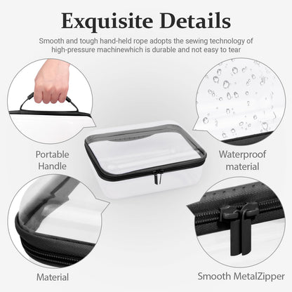 JeeVoya 3 PCS Clear Zipper Pouches with Handle, Diaper Bag Organizer, Clear Makeup Bags Hardshell Toy Storage Bins with Zipper Toiletry Pouch Bag for Cosmetics Pencils Puzzles, Building Blocks(Black)