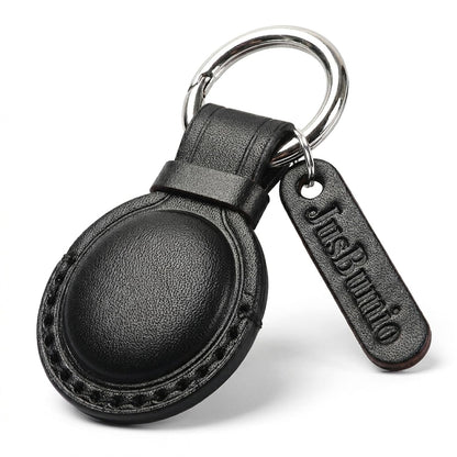 JusBumio Handcrafted Full Grain Veg-Tanned Leather Holder Compatible with Apple AirTag 2nd & 1st Gen, Full-Wrap Secure Keychain Case, Discreet Leather Air Tag Keychain for Keys, Bags & Luggage