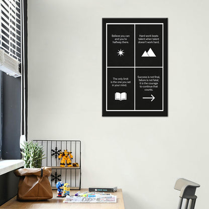 Motivational Wall Art Believe Hard Work Success Quote Inspirational Office Decor for Cubicle Small Framed Canvas Print 18x12 Inch Daily Positive Affirmations Artwork for Study Room