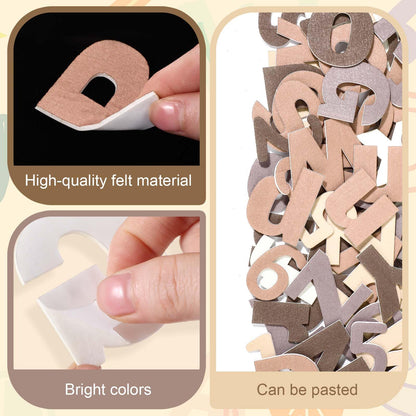 Breling 310 Pieces Felt Letter Bulletin Board Letters Sticker with Number 2" Bulk Self Adhesive ABC Upper Lowercase Sticky Letter for Xmas Gift Bulletin Board Classroom(Brown Color)