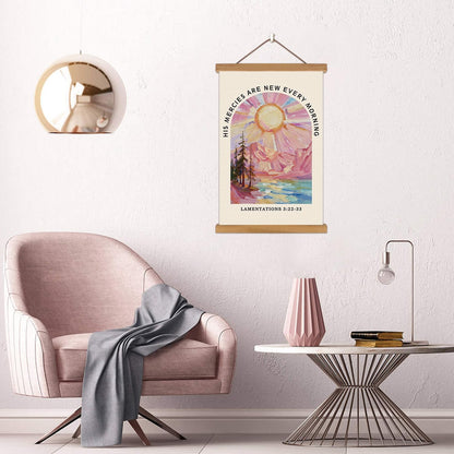 KAIRNE Christian Wall Decor,Inspirational Scripture Wall Art,Bible Verses Canvas Poster,Framed Abstract Religious Prints,Pink Mountain Landscape Paintings For Home Ling Room Bedroom Church Decoration