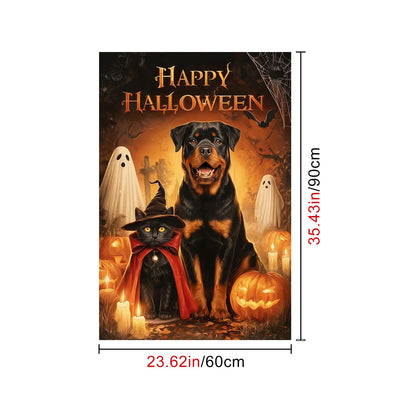 HOMETITUTE Halloween Window Film 24x36 Inch PVC Rottweiler Window Decal and Black Cat Window Sticker with Pumpkin Ghost Bat Design for Glass Halloween Glass Decoration Home