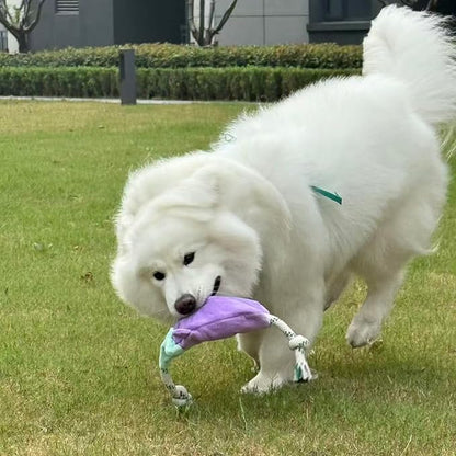 Green Sheep Interactive Plush Dog Toy, No Stuffing Squeaky Toy with Recycled Cotton Rope for Medium to Large Dogs, Aubergine