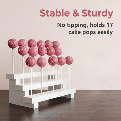NANGOPOP Cake Pop Stand Display Riser - 3 Tier Wood Lollipop Holder, 17 Hole Sucker Stand for Dessert Table of Wedding, Birthday Party - White, Collapsible, Fit 5/32" (4mm) Lollipop Sticks