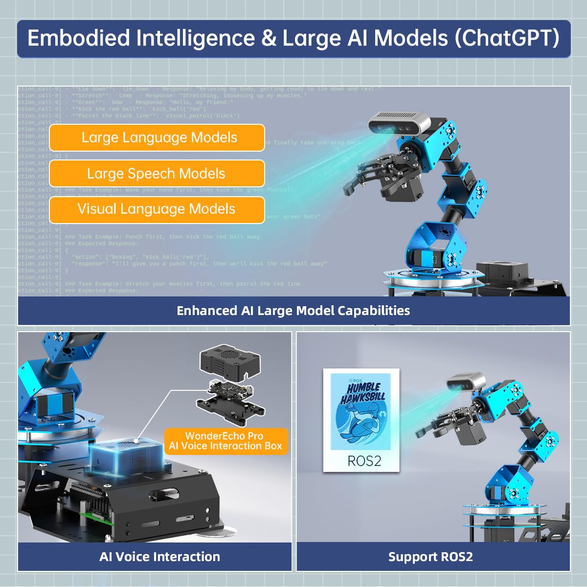 ArmPi Ultra Robotic Arm with ROS2 ChatGPT Large AI Models Embodied Intelligence, Hiwonder 6DOF Programming Robot Arm ROS Education AI Vision Voice Scene Understanding, Advanced Kit & RaspberryPi5 8GB
