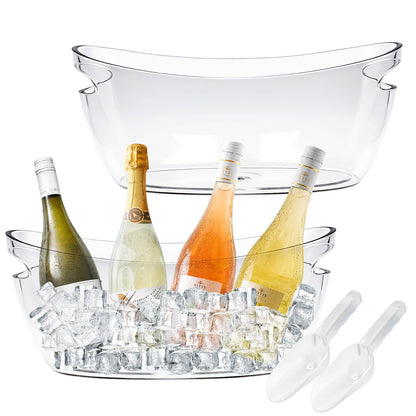 2 Pack Acrylic Tub Ice Buckets for Parties Portable Beverage Tub with Handles Champagne Bucket Metal Ice Buckets for Cocktail Bar with Ice Scoop (Clear)