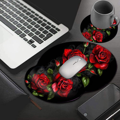 Mouse Pad with Wrist Support Gel, Ergonomic Mouse Pad with Comfortable Wrist Rest, Gaming Mousepad Non-Slip PU Base for Laptop Office Easy Typing & Pain Relief,Red Roses Flowers