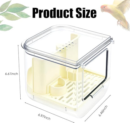 No Mess Automatic Bird Feeder, 2-in-1 Large Capacity Feeding Bowl for Birdcage, Multifunctional Food Container and Bathtub, Transparent Seed Food Container (Transparent)