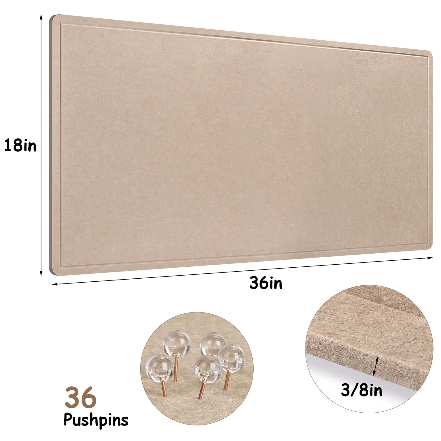 Foldable Bulletin Felt Board, 36x18 Inches Cork Board Alternative, Large Felt Board Decorative Pin Board for Wall, Foldable Photo Board Self-Adhesive Vision Board with 36 Pushpins Khaki