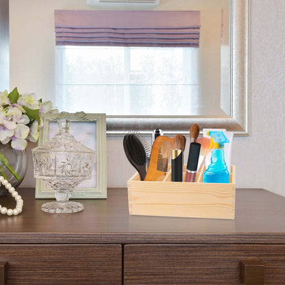 LepoHome Wood Pen Holder, Unfinished Wooden Remote Control Pencil Holder Caddy, Rustic Table Organizer with 6 Compartments for Art Supplies, Pen, Phones, Home, Office, School Desktop