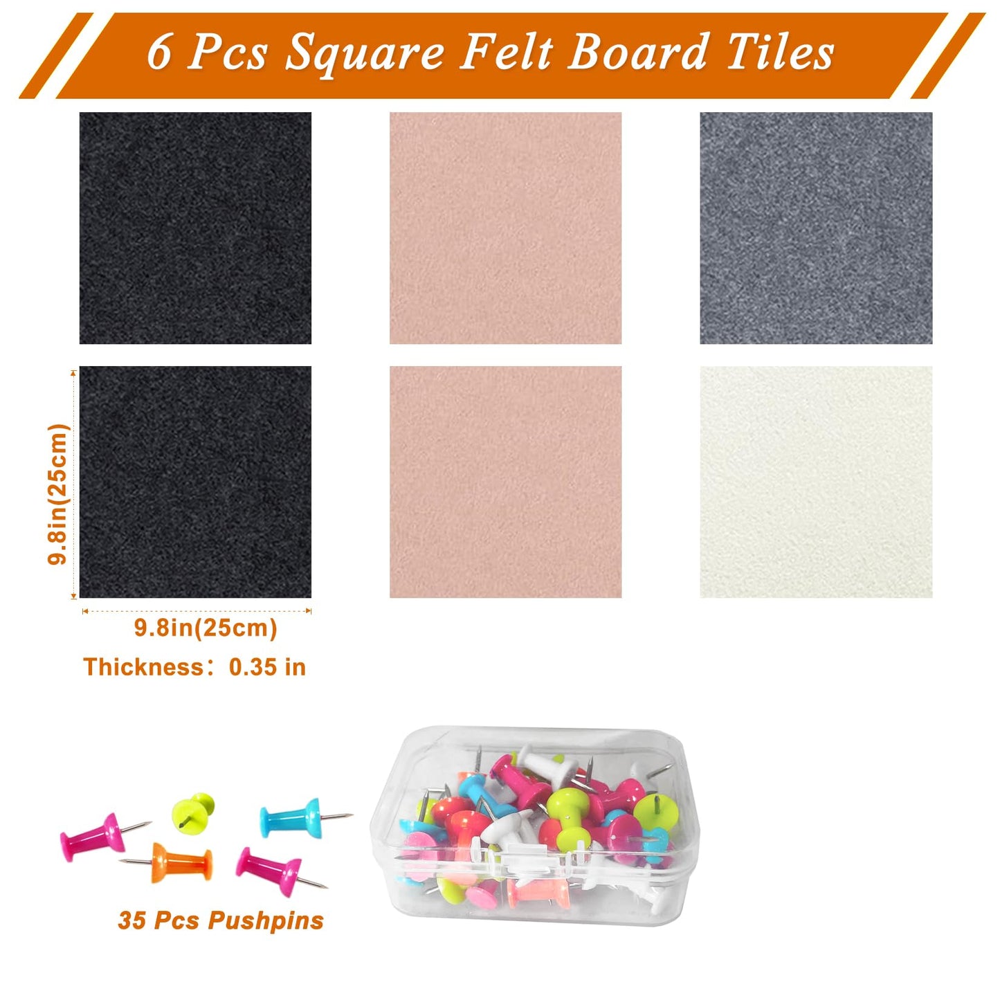 HULAVO Square Felt Cork Bulletin Board Tiles, Self Adhesive DIY Felt Pin Board for Wall 30" x 20" with 35 Pushpins for Office School Home Wall Decor Stickers Memos Photos Display (Camel & Grey)