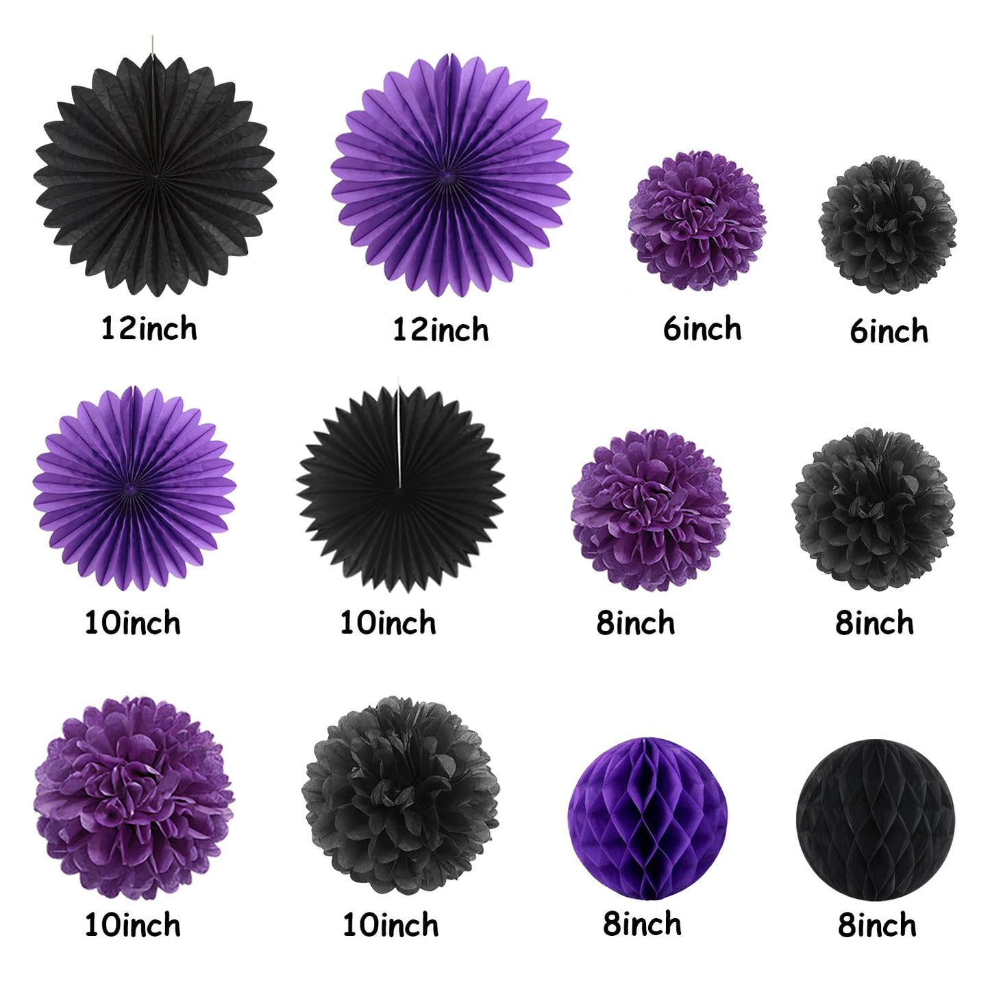 Purple Black Happy-Halloween Party Decorations - 13PCS Spider Web Bats Streamers Banner ,Paper Flowers Lanterns Tissue Pom Poms Fans, Classroom Birthday Bachelorette Hanging Supplies Decor Hugfond