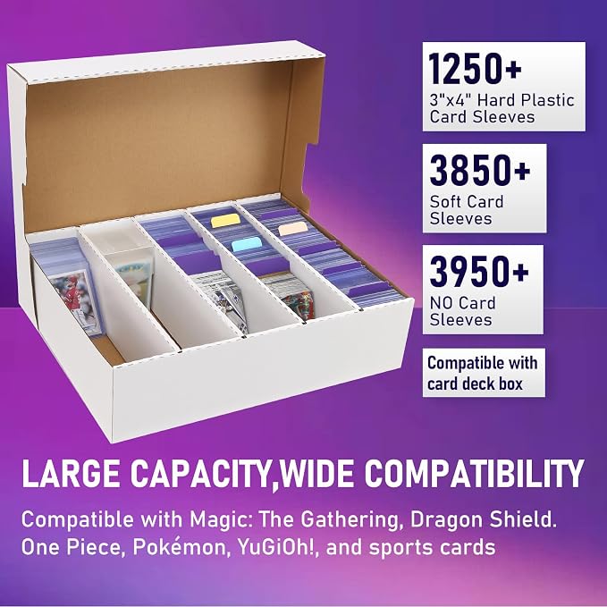 5 Row Trading Card Storage Box,3950-count Cardboard Storage Box with 32 Pcs Dividers+48 Pcs index Labels for Mtg, Tcg, Sports Cards (4 Pack-Large)