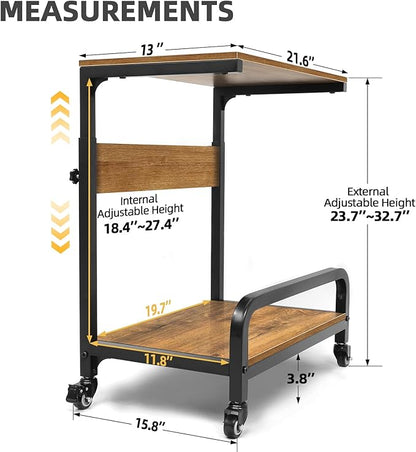 2-Tier Computer Tower Stand Adjustable, Gaming PC Floor Stand Large for ATX, E-ATX, ITX, Rolling PC Tower Cart with Guardrail, Metal Locking Wheels, 32.7" X 21.6" X 15.8",Walnut