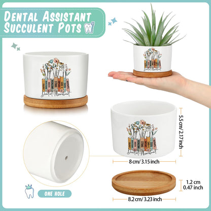 Havawish 6 Pcs Dental Assistant Gift Ceramic Succulent Planter Pots Mini Porcelain Plant Containers Funny Gifts for Dentist Dental Office Home Desk Tooth Decoration, Plants Excluded