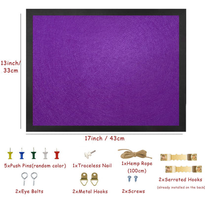Origreen Bulletin Board Cork Boards with Felt, 17"x13" Small Display Pin Board Vision Board for Walls, Jewelry, Notes, Collection, Photos, Office, Wood Framed(Black) & Felt(Purple), 1pc