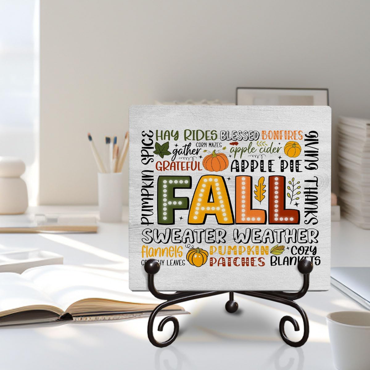 Halloween Fall Decor Wooden Signs Hello Fall Pumpkin Party Gifts, for Friends Child Coworker, Funny Halloween Birthday Christmas Wooden Sign Gift, 5 x 5 Inches-G04