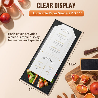 MYFULLY Restaurant Menu Holders 4.25" x 11", 12 Pack Black PU Leather Single Panel Menu Covers with Angled Corners for Restaurant, Bar, Coffee Shop, Wine List (1 View)