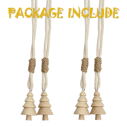 Curtain Tiebacks Farmhouse Holdbacks for Drapes, Boho Tie Backs for Curtains, Cotton Rope with Woody Christmas Tree for Home Decor, Natural Shabby Chic Drapery Holder, Pack-2