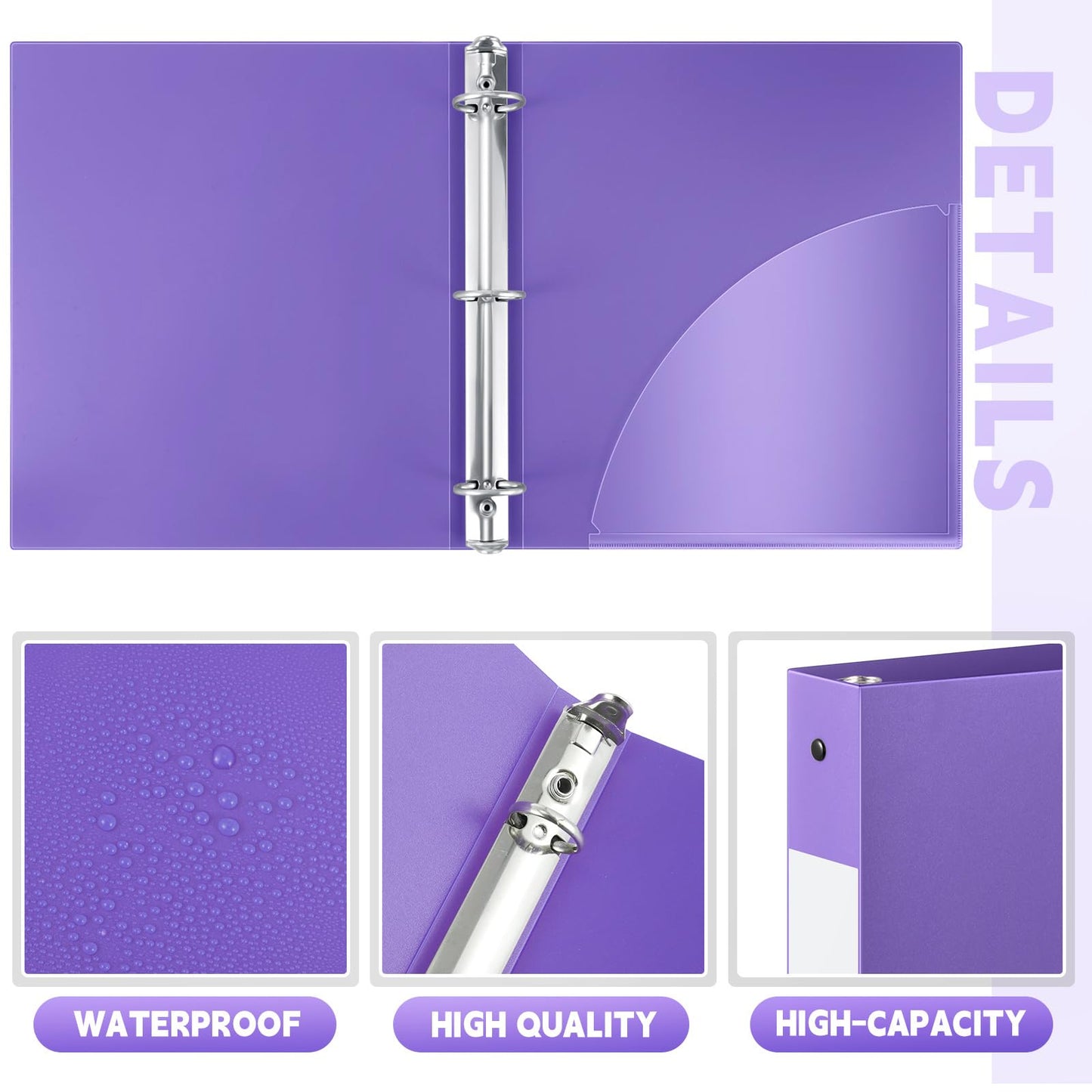 Henoyso 48 Pack 1 Inch 3 Ring Plastic Binders, Bulk Flexible PP Binders for Classroom & School Supplies, Letter Size 8.5 x 11, Holds 240 Sheets with Interior Pocket (Purple)