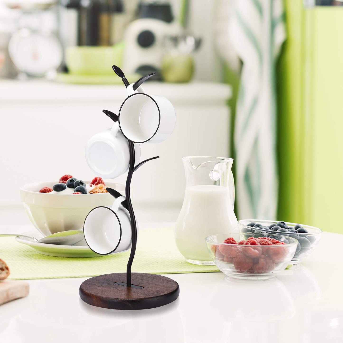 ALLCENER Mug Holder, Countertop Mug Tree, Coffee Mugs & Tea Cup Storage Rack, Coffee Counter Bar Accessory & Kitchen Organizer, Black (single row)