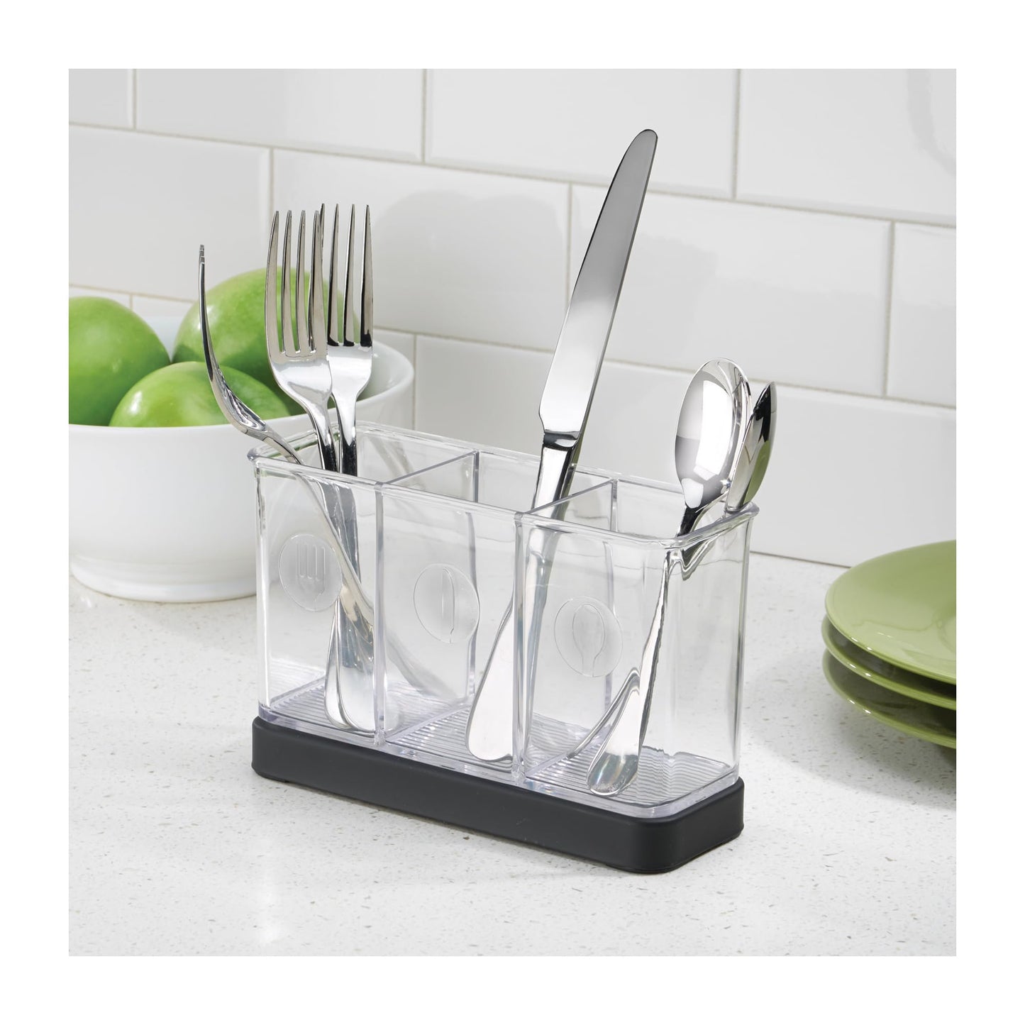 iDesign Forma Decorative Countertop Flatware Organizer - 7.4" x 2.6" x 4.75", Matte Black/Clear