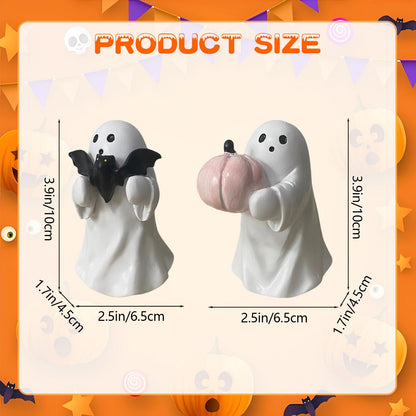 WGXIA Ghost Figurine Decor - 2Packs Small Halloween Ghost Statue for Home Decorative - Cute Mini Spooky Ghosts Pink Halloween Decor for Desk Office Table Centerpieces Ornament (White - Set of 2)