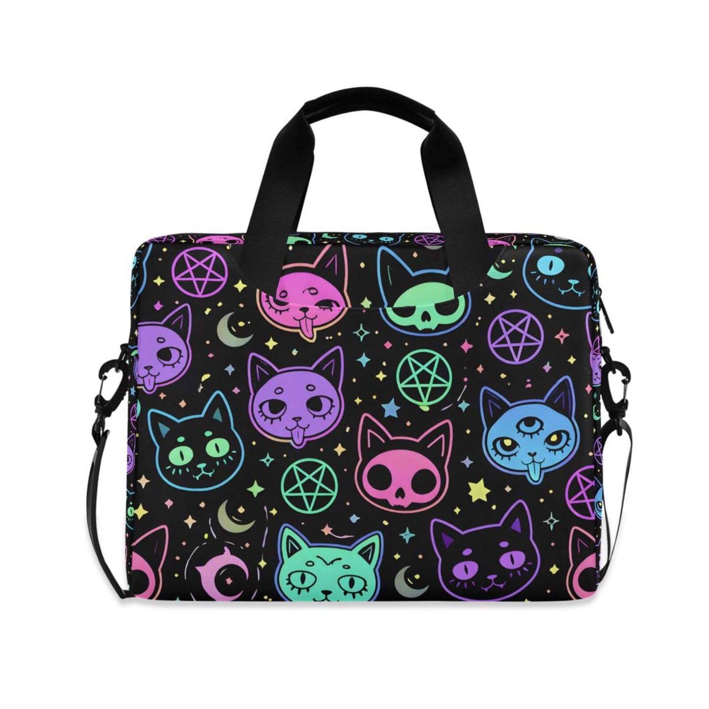 JIPONI Cute Cartoon Witchcraft Cat Halloween 15.6 16 Inch Laptop Case Bag Briefcase Messenger Computer Bag for Men Women with Shoulder Strap Handle