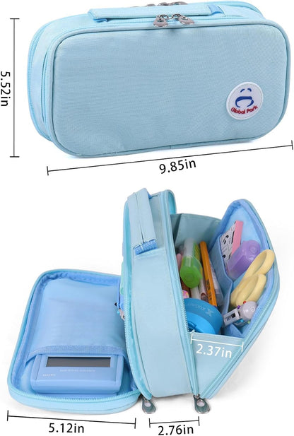 Pencil Case Pen Bag Holder Pouch Large Handle Big Capacity Desk Organizer Storage Marker Box Stationary Makeup Cosmetic Double Zippers for School Office Students Teen