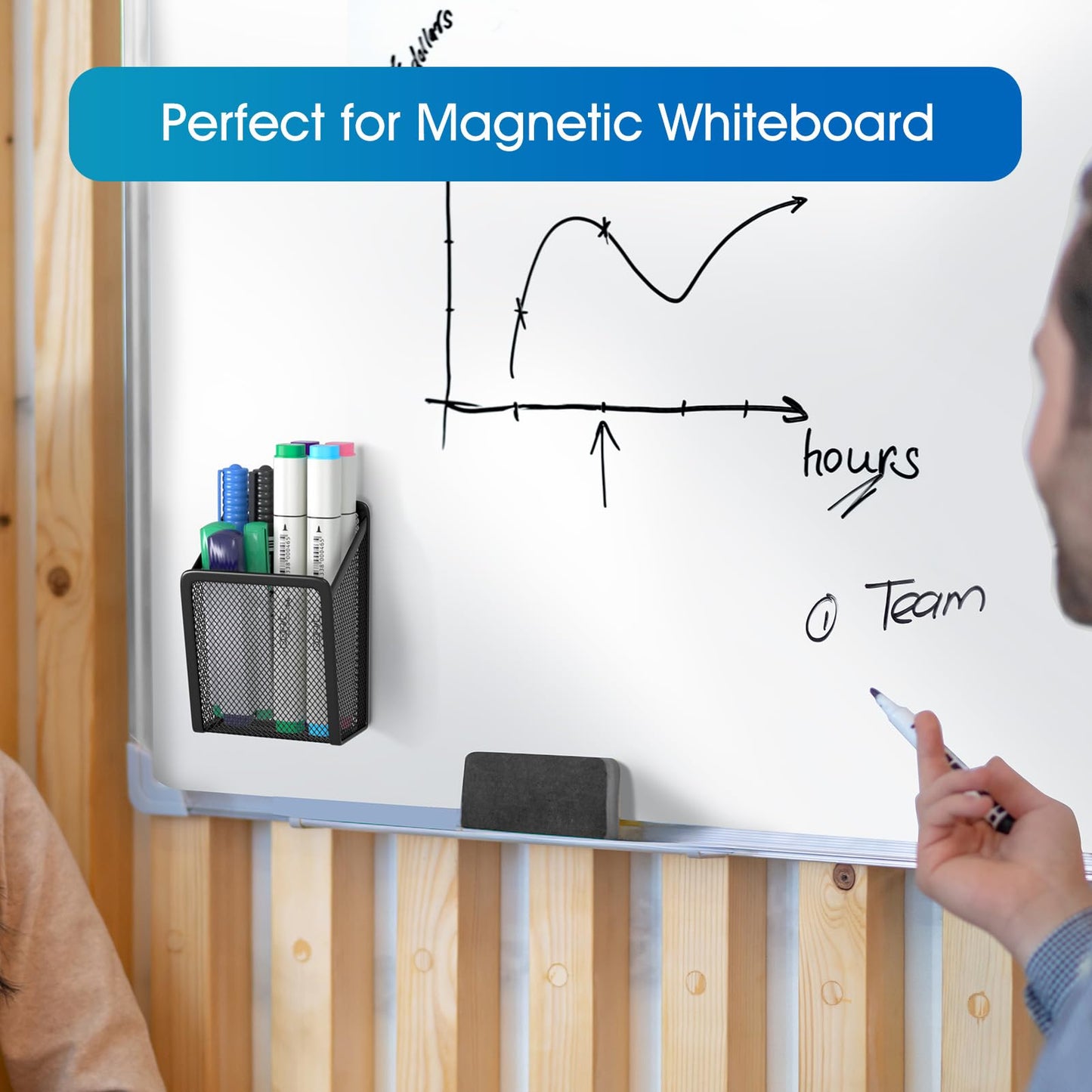 MaxGear Magnetic Pen Holder, 2 Pack Mesh Pencil Holder for Desk Storage Basket Organizer Marker Holder - Extra Strong Magnets Perfect for Locker Accessories, Refrigerator, Whiteboard, School Office