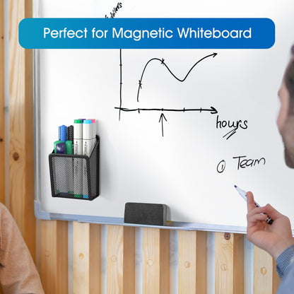MaxGear Magnetic Pen Holder, 2 Pack Mesh Pencil Holder for Desk Storage Basket Organizer Marker Holder - Extra Strong Magnets Perfect for Locker Accessories, Refrigerator, Whiteboard, School Office