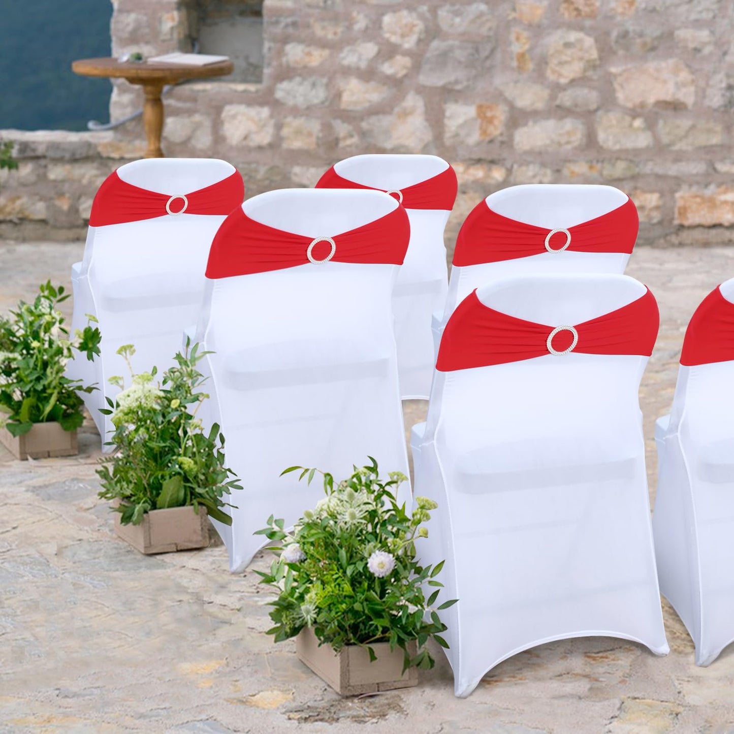 LEBENGURU Red Spandex Chair Sashes-30pcs Premium Stretch Bows with Buckle Slider, Universal Elastic Chair Bands for Wedding Party Banquet Decoration