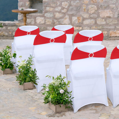 LEBENGURU Red Spandex Chair Sashes-30pcs Premium Stretch Bows with Buckle Slider, Universal Elastic Chair Bands for Wedding Party Banquet Decoration
