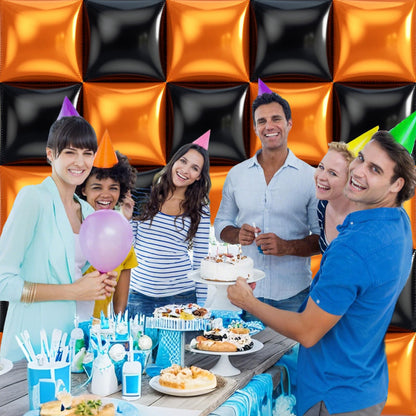 HKYOOD 36pcs Black and Orang Square Foil Balloons Wall Backdrop with 147pcs Balloon Garland Arch Kit, Double Sided Balloons for Halloween Graduation Birthday Anniversary Baby Shower Party Decorations