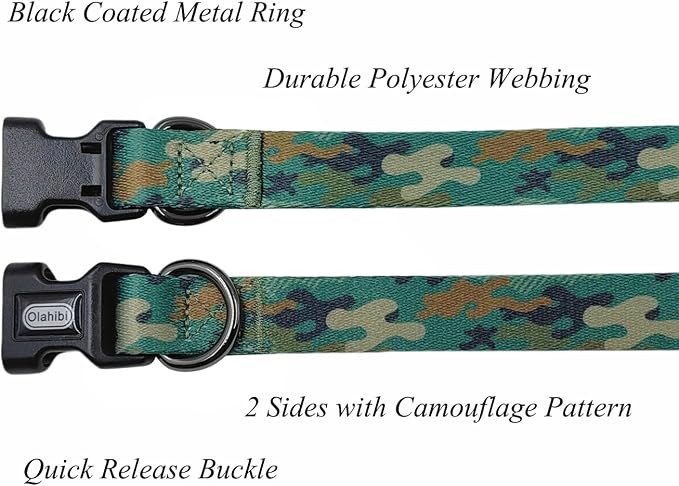 Dog Collar Leash Set, Camouflage Pattern, Polyester Material, Adjustable Collar and 5ft Matching Leash, for Puppy Dogs.(XS, Green Camo)
