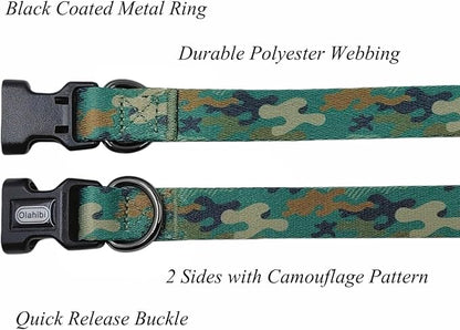 Dog Collar Leash Set, Camouflage Pattern, Polyester Material, Adjustable Collar and 5ft Matching Leash, for Small Dogs.(S, Green Camo)