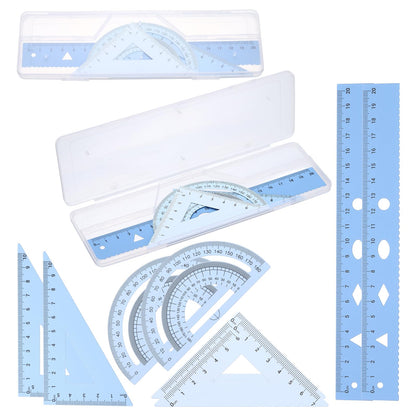 PATIKIL Geometry Set, 2 Pack 8 Inch Aluminum Ruler & 4 Triangles, Metal Protractor Ruler Math Drafting Measuring Tool for Home Office Math Drawing Engineering Art,Gradient Blue