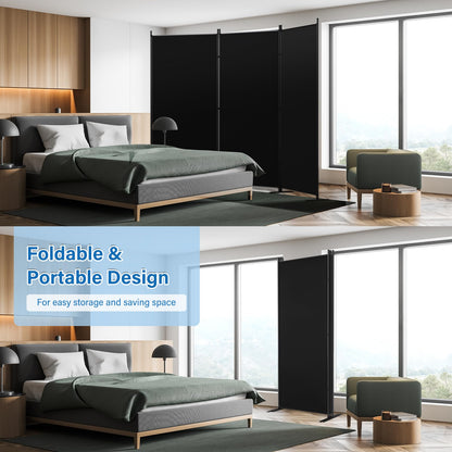 AKTOP 3 Panel Room Divider 6FT – 103" W x 70" H Folding Privacy Screen, Freestanding Fabric Room Partition, No-Drill Temporary Wall Divider for Apartment, Dorm, Studio, Home Office, Bedroom – Black