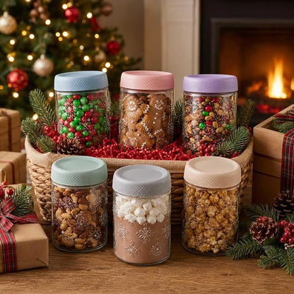 Glass Overnight Oats Containers with Airtight Lids, Decorative Mason Jars | Glass Food Storage Containers for Meal Prep, Chia Seed Pudding, Salad, Snacks, Yogurt, 6 pack16oz, Wide Mouth,Dishwasher Safe