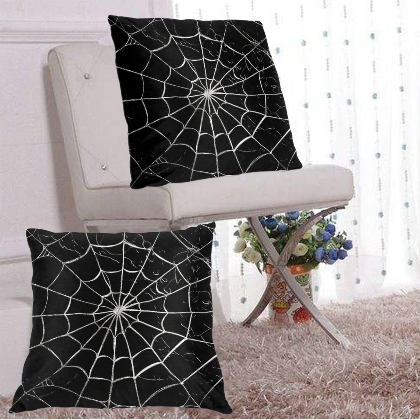 Jbofyee Black and White Spider Web Throw Pillow Cover 18x18 Inch Halloween Spiderweb Decorative Pillow Cases Soft Throw Pillows for Living Room Bedroom Sofa Couch Cushion Cover Set of 2