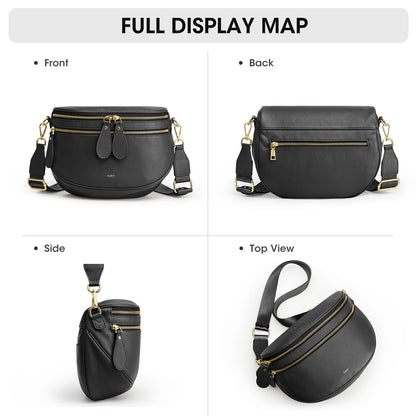 Kattee Crossbody Bag Bum Bags for Women, Leather Fanny Packs Belt Bag, Spacious Sling Purses for Women with RFID Blocking, Black