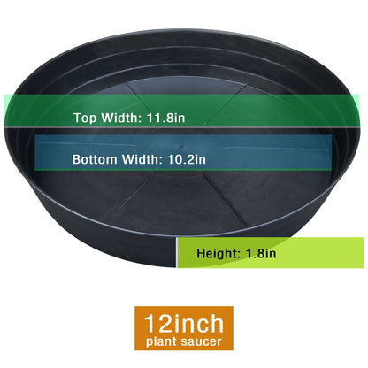 Plant Saucers 10 12 14 16 18 20 25 Inch, 4 Pack of Plastic Plant saucers for Pots，Extra-Deep Plant Water Dray Tray, Bird Bath Bowl, Heavy Plant Trays Indoors and Outdoor No Holes (12 Inch, Black)