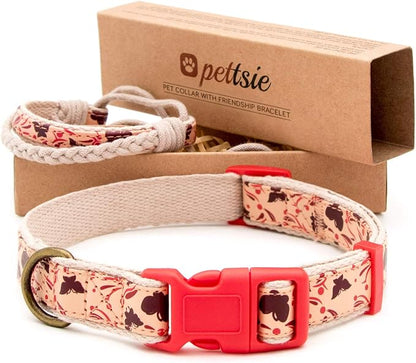 Pettsie Matching Dog Collar and Owner Friendship Bracelet Set | Adjustable for Small & Medium Dogs, Durable & Soft Hemp, Strong D-Ring, Stylish Box, Red